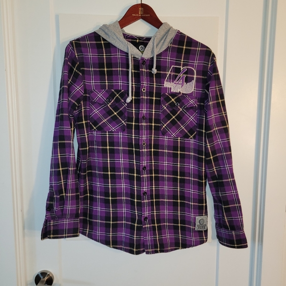 Plad Button-up Hoodie Sweater Shirt Large - Picture 4 of 9